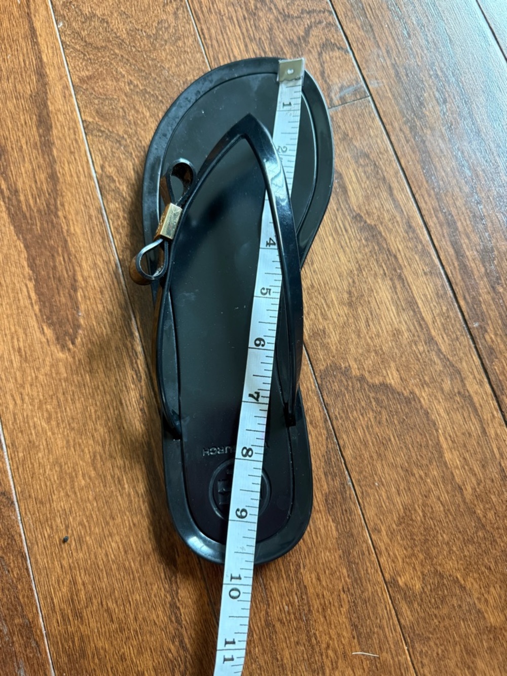 Tory Burch Black Jelly Bow Flip Flops with Gold Logo Accent - Picture 9 of 10